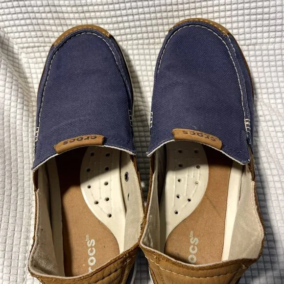 Crocs Men's Walu Luxe Canvas Slip-On Loafer Navy Brown 201161 M 11‎ Comfort